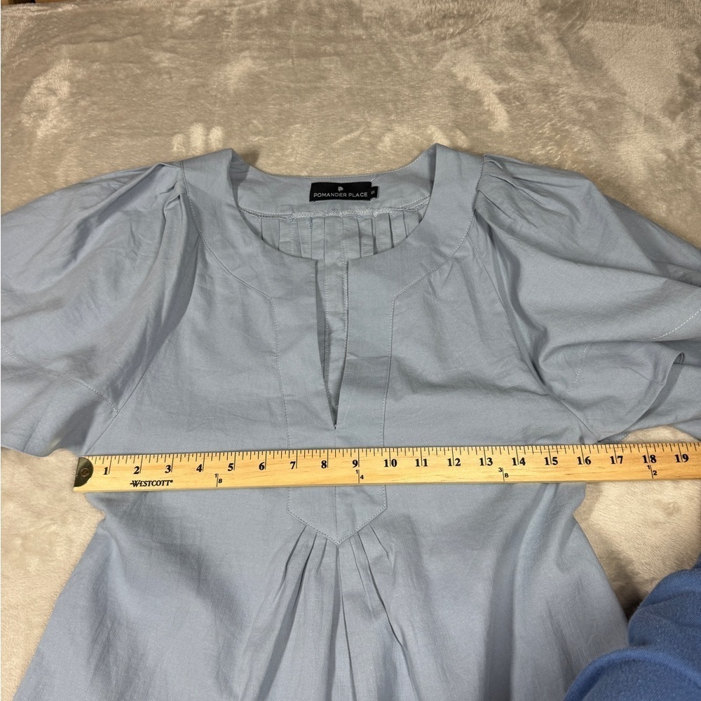 Pomander Place Finley Flutter Sleeve Cotton
Relaxed Pocket Mini Dress Blue XS - Picture 8 of 16